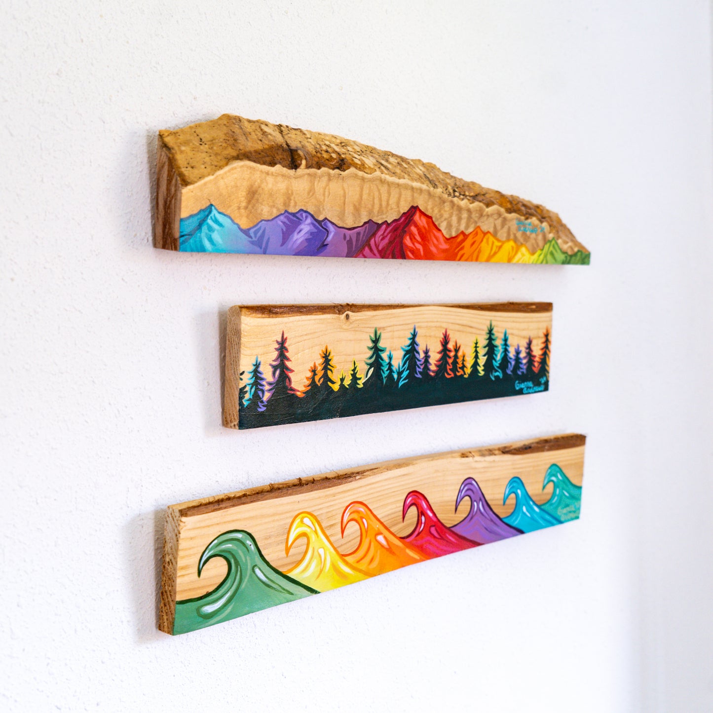 Set of 3: Rainbow Mountains, Trees, & Waves